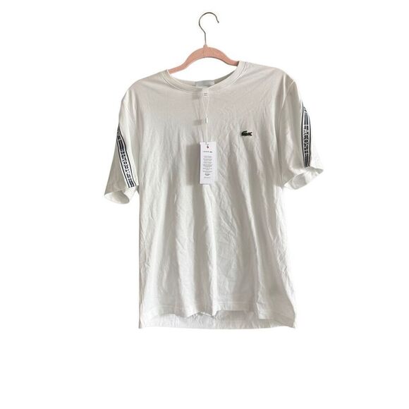 NWT Lacoste Mens White Regular Fit Logo Stripe Short Sleeve T-Shirt Size Medium - Picture 6 of 13